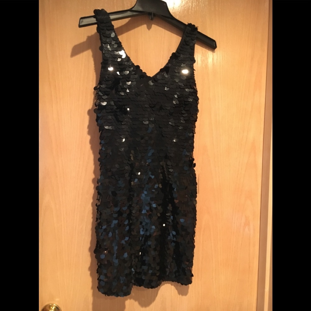 Black sequined cocktail dress